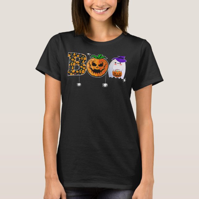 T-shirt Boo With Spiders Ghost Pumpkin And Witch Hat Hallo (Devant)
