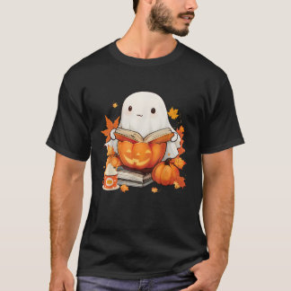 T-shirt Bookish Bookish Ghost Reading Book Citrouille