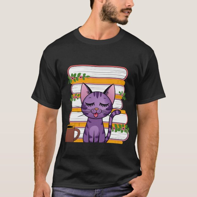 T-shirt Books, cats and coffee (Devant)