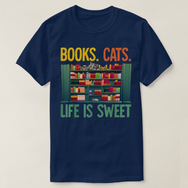 T-shirt Books Cats Life est un chat amusant  (Design devant)