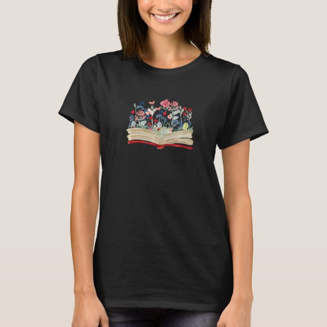 T-shirt Bookworm Avid Reader Fleurs Livre de Littérature L (Devant)