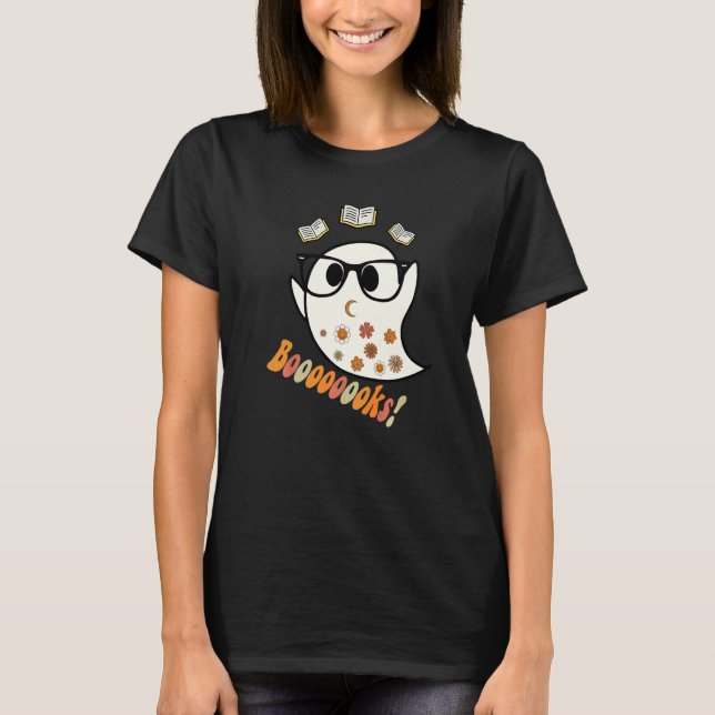 T-shirt Booooks Cute Ghost Reading Library Books Halloween (Devant)