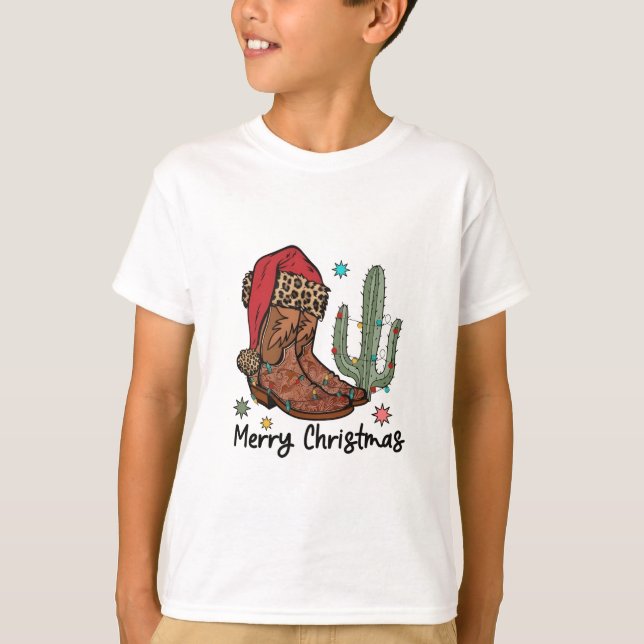 T-shirt Boots de l'Ouest Père Noël Joyeux Noël Bottes Noël (Devant)