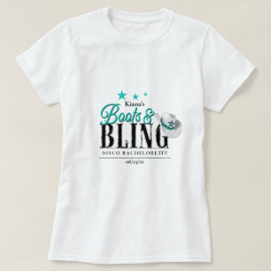 T-shirt Boots 'n Bling Disco Bachelorette Teal ID925