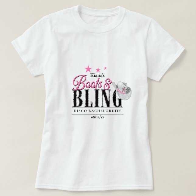 T-shirt Boots 'n Bling Disco Bachelorette Wht ID925 (Design devant)