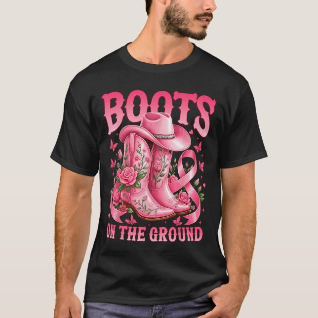 T-shirt Boots Onhe Ground Breast Cancer Awareness Pink Rib (Devant)