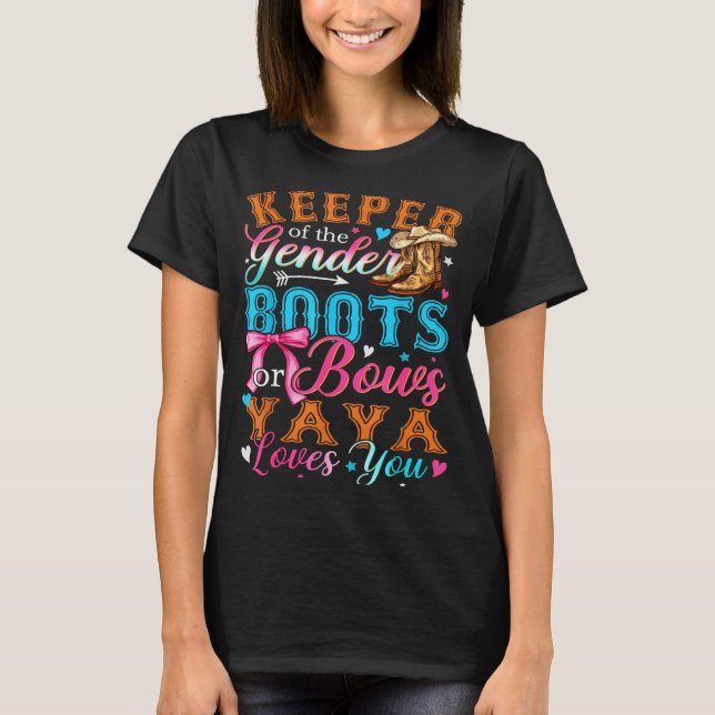 T-shirt Boots Or Bows Yaya Loves You Gender Reveal Family  (Devant)