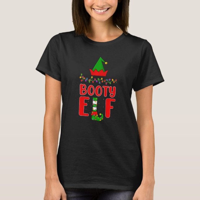 T-shirt Booty Elf Correspondant Famille Éclairage Noël (Devant)