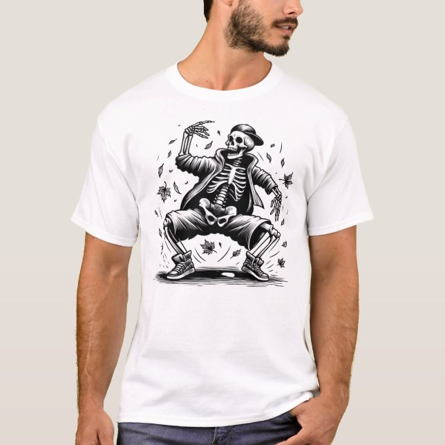 T-shirt Bop Till Les Feuille Drop Black Et White Retro Ske (Devant)