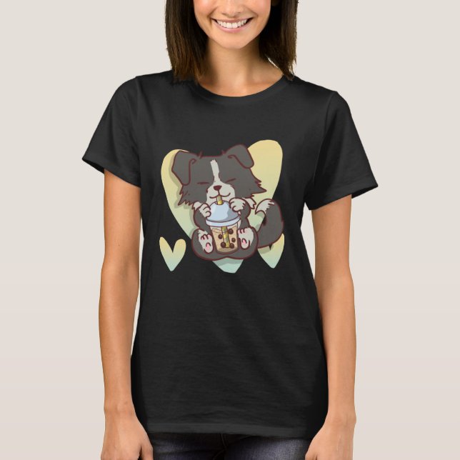 T-shirt Border Collie Boba Bubble Tea Dog (Devant)