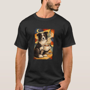 T-shirt Border Collie Buvant du Café du Matin Insomnie Abs