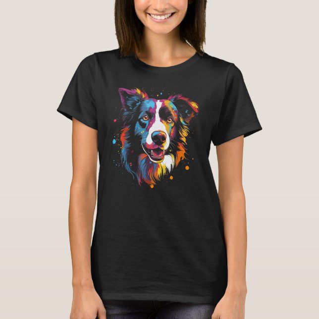 T-shirt Border Collie Dog Australian Shepherd Graffiti Gra (Devant)