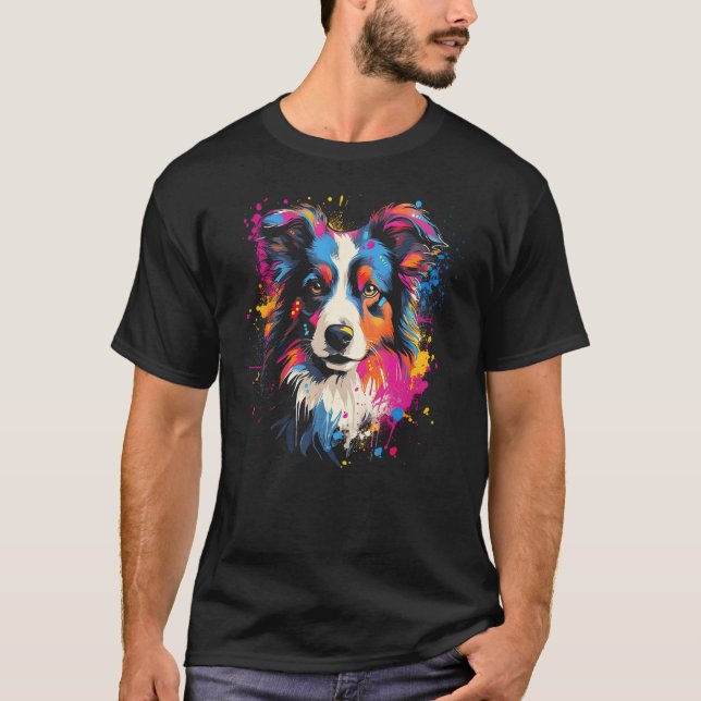 T-shirt Border Collie Dog Australian Shepherd Puppy Graffi (Devant)