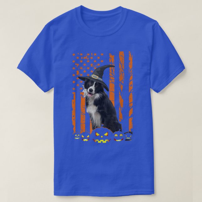 T-shirt Border Collie Dog Pumpkin American Flag Witch Hall (Design devant)