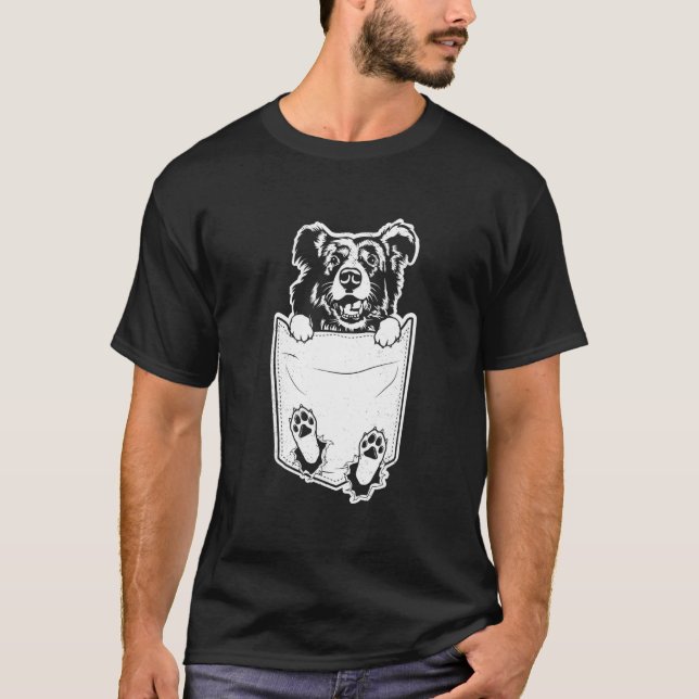 T-shirt Border collie dog ripped in pocket art graphic the (Devant)