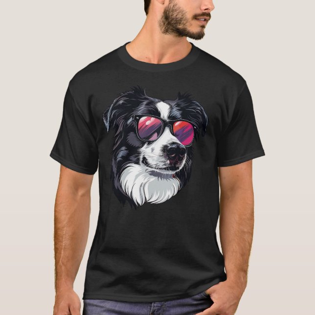 T-shirt Border Collie Dog Sunglasses (Devant)