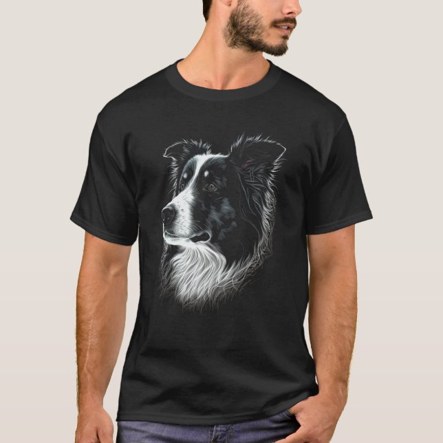 T-shirt Border Collie Face For Dog (Devant)