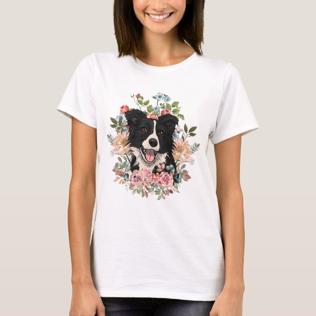 T-shirt Border collie floral (Devant)