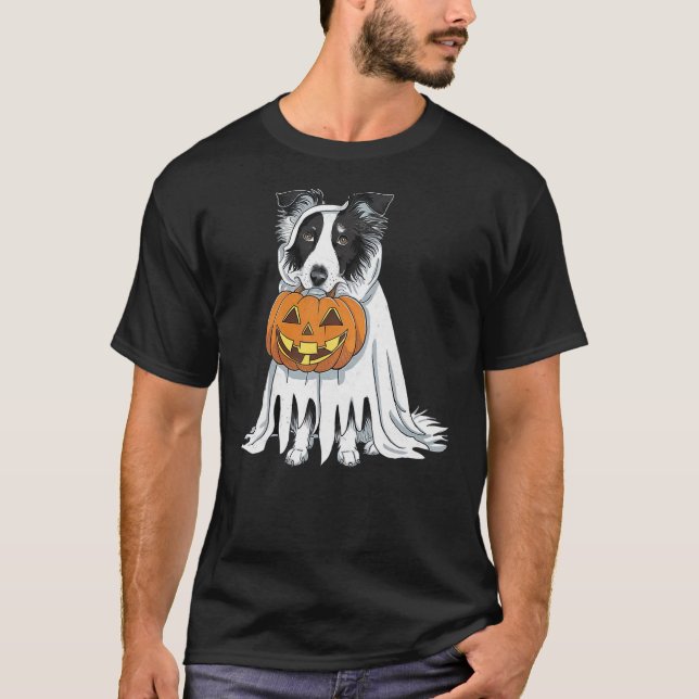 T-shirt Border Collie Ghost Dog Halloween (Devant)