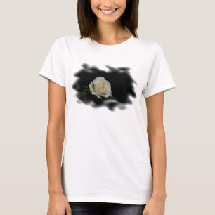 T-shirt Bords brûlés à la rose blanche