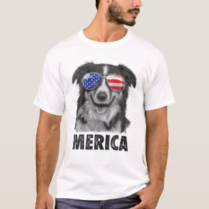 T-shirt Bordure Collie 4 juillet Merica Drapeau américain 