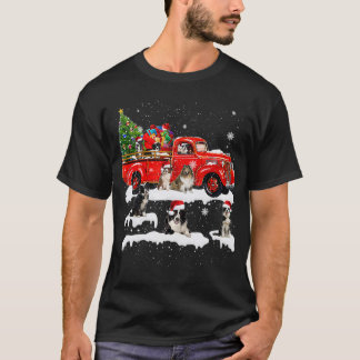 T-shirt Bordure Collie équitation Camion Rouge Joyeux Noël