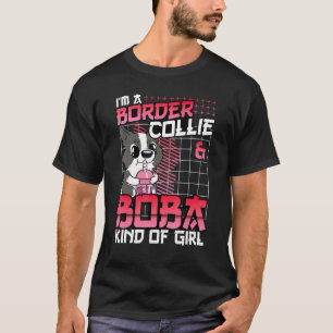 T-shirt Bordure Collie Et Boba Genre De Fille Cute Chibi B