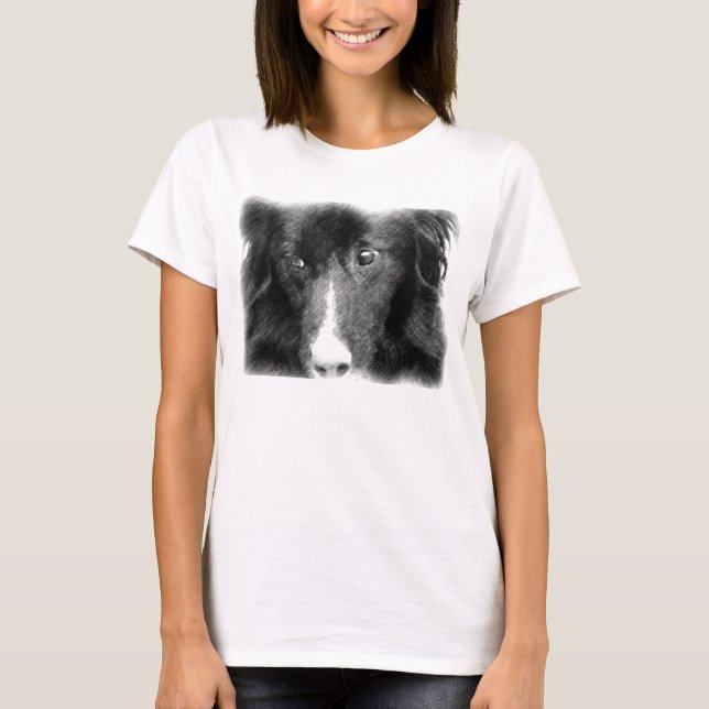 T-shirt Bordure noire Collie Art animal (Devant)