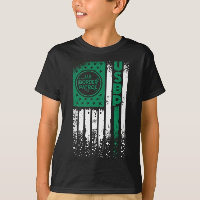 T-shirt Bordure patrouille Drapeau US - Légère ligne verte (Devant)