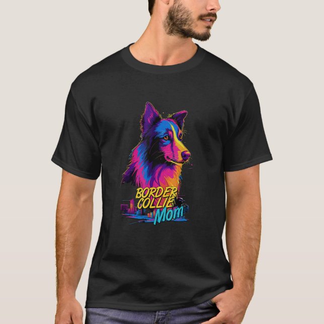 T-shirt Bordure Vaporwave Collie Maman Frontière futuriste (Devant)