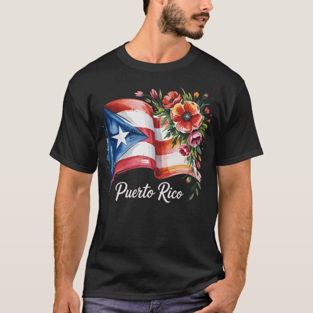 T-shirt Boricua Pride Floral Puerto Rican Drapeau Aquarell (Devant)