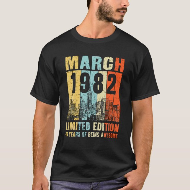 T-shirt Born In 1982 - 40Th Bday Limited Edition Retro Mar (Devant)