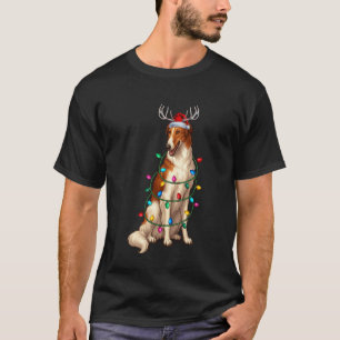 T-shirt Borzoi Lumières de Noël Chapeau de Père Noël Pajam