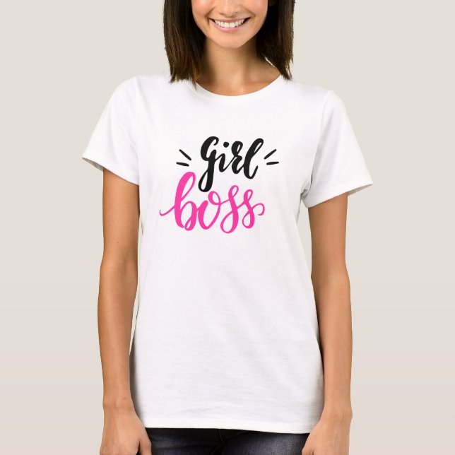 T-shirt Boss de marque personnalisée Coeurs de script rose (Devant)