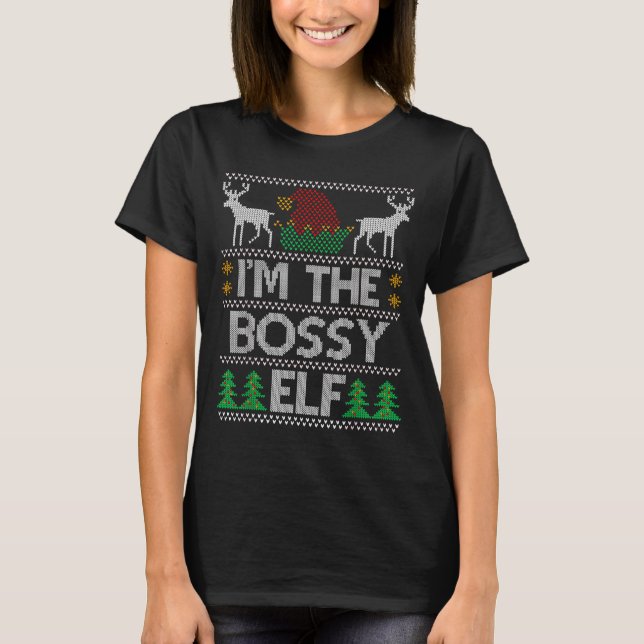 T-shirt Bossy Elf Matching Family Group Christmas Party Pa (Devant)
