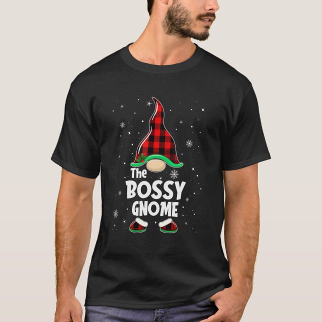 T-shirt Bossy Gnome Buffalo Plaid Matching Family Christma (Devant)