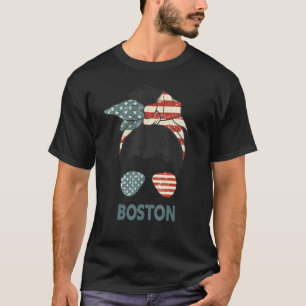 T-shirt Boston Girl Messy Bun American Girl Ma Pride Usa F