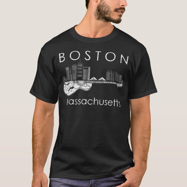 T-shirt Boston Souvenir Hommes Massachusetts Skyline Music (Devant)