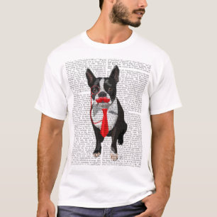 T-shirt Boston Terrier avec la cravate et la moustache