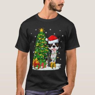 T-shirt Boston Terrier Chien Xmas Tree Père Noël