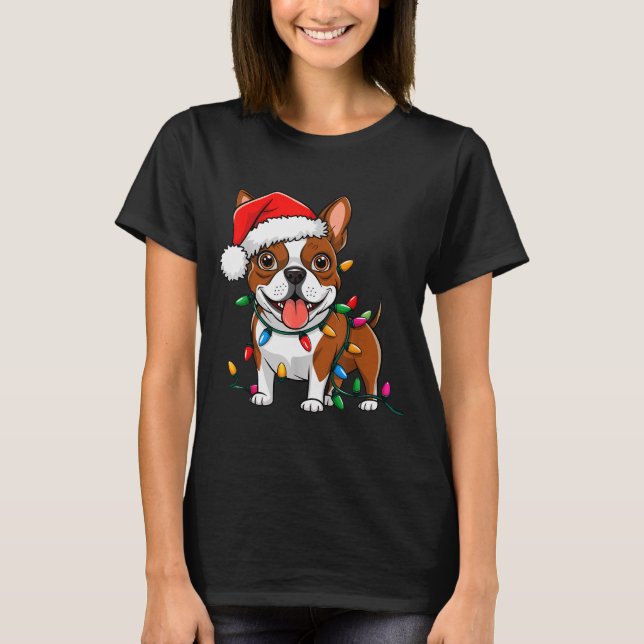 T-shirt Boston Terrier Christmas Lights Xmas Dogs Men Wome (Devant)