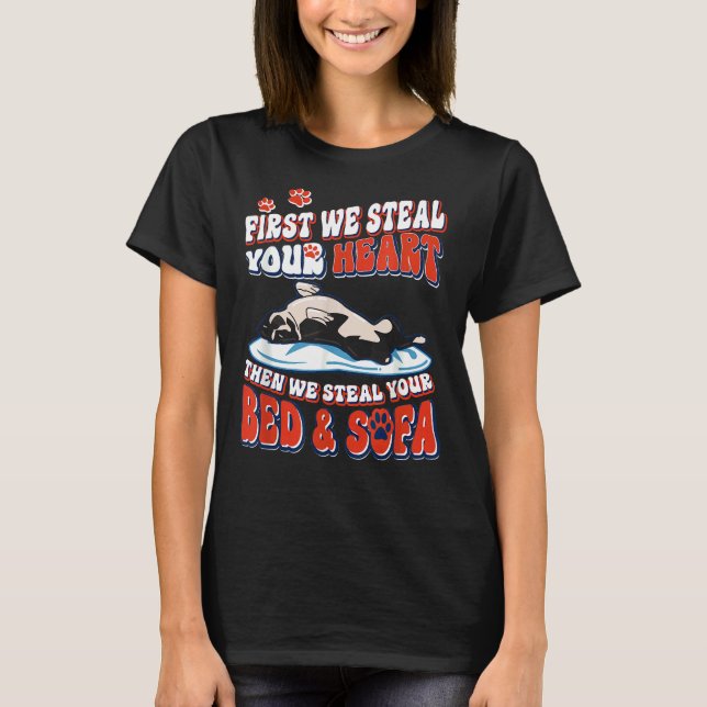 T-shirt Boston Terrier D'Abord Nous Volons Votre Coeur Nou (Devant)