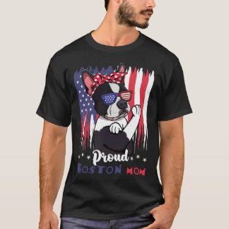 T-shirt Boston Terrier Dog With Sunglasses American Flag