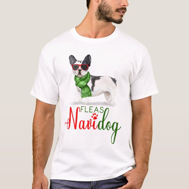 T-shirt Boston Terrier Funny Noël Fleas Navidog (Devant)