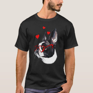T-shirt Boston Terrier Heart Lunettes de soleil Valentines
