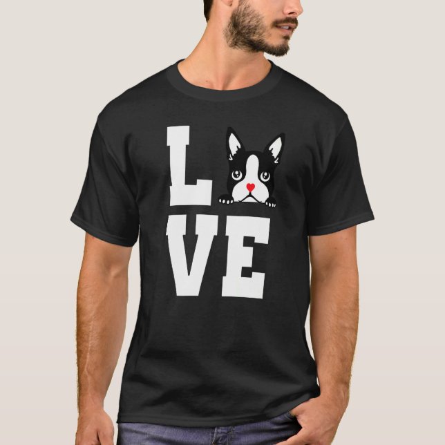 T-shirt Boston Terrier J'Aime Mon Bostie Pour Chien (Devant)