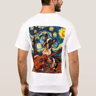 T-shirt Boston Terrier Jouer Guitare Cute Chien Musique Am