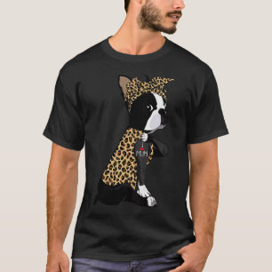 T-shirt Boston Terrier Lover I Love Maman Tattoo Leopard M