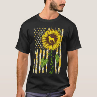 T-shirt Boston Terrier Maman Sunflower American Drapeau Ch