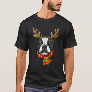T-shirt Boston Terrier Noël Santa Clause Reindeer Xma